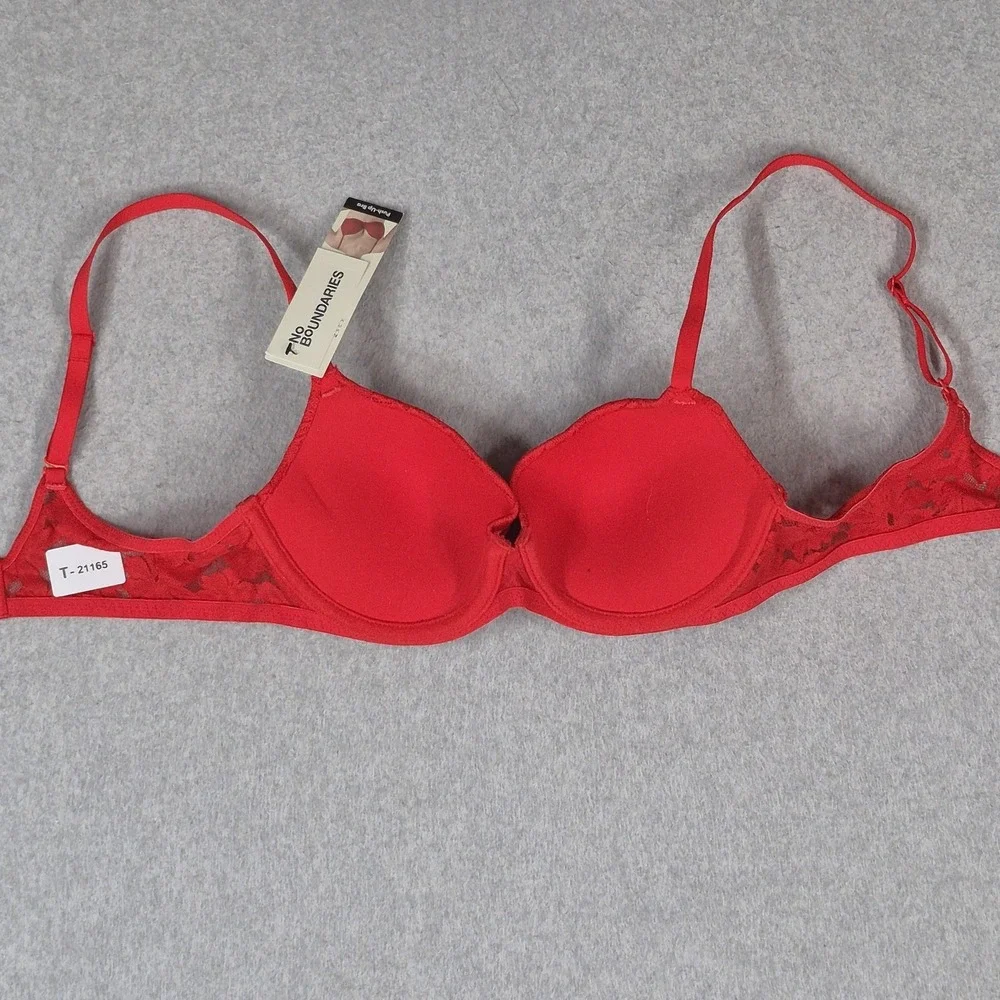 No Boundaries Women Bra 34B Red Floral Push Up Underwired Lace Strap NWT